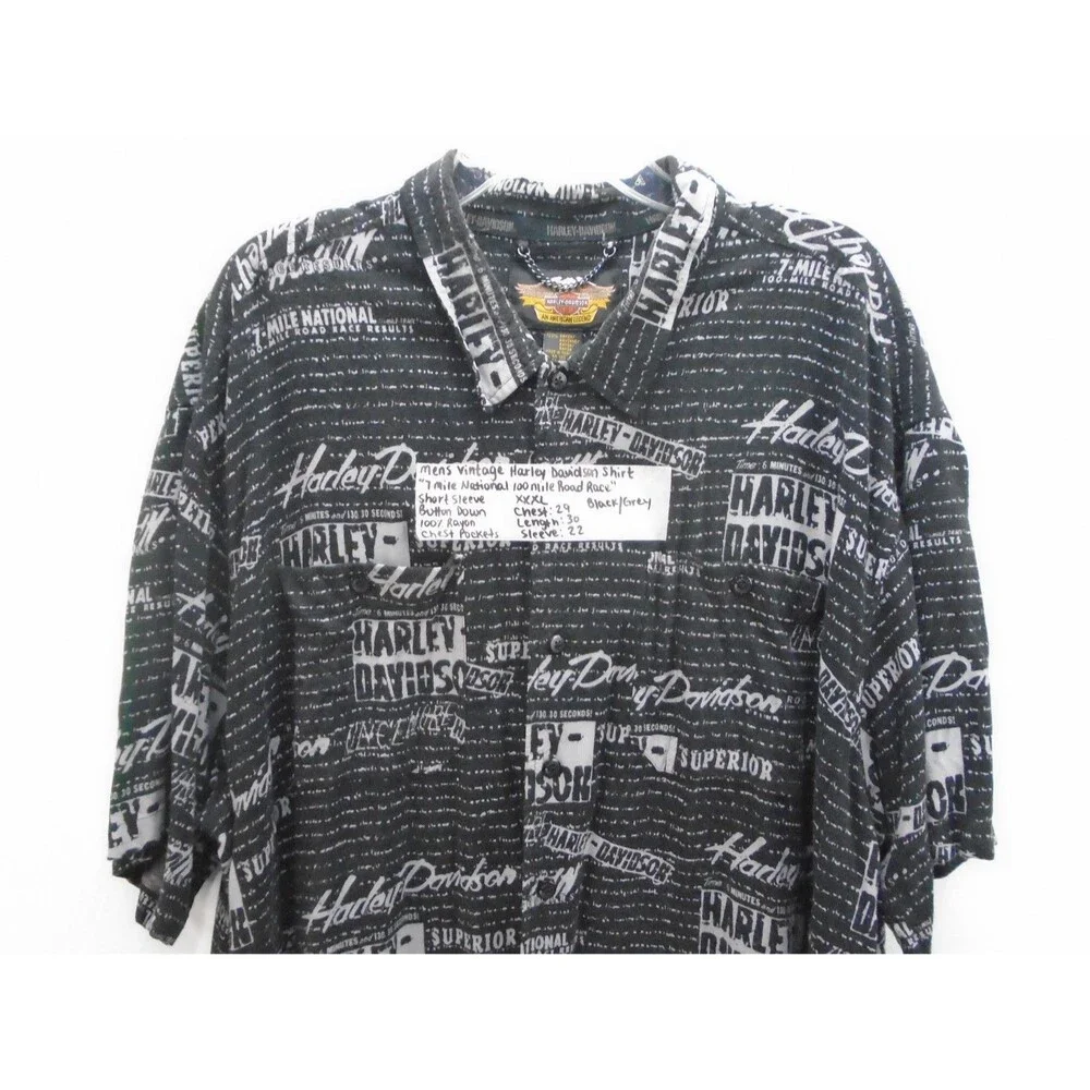 Vintage Harley-Davidson Mens Shirt 3XL 7 Mile 100 Mile Road Race all-over-print - Picture 2 of 6